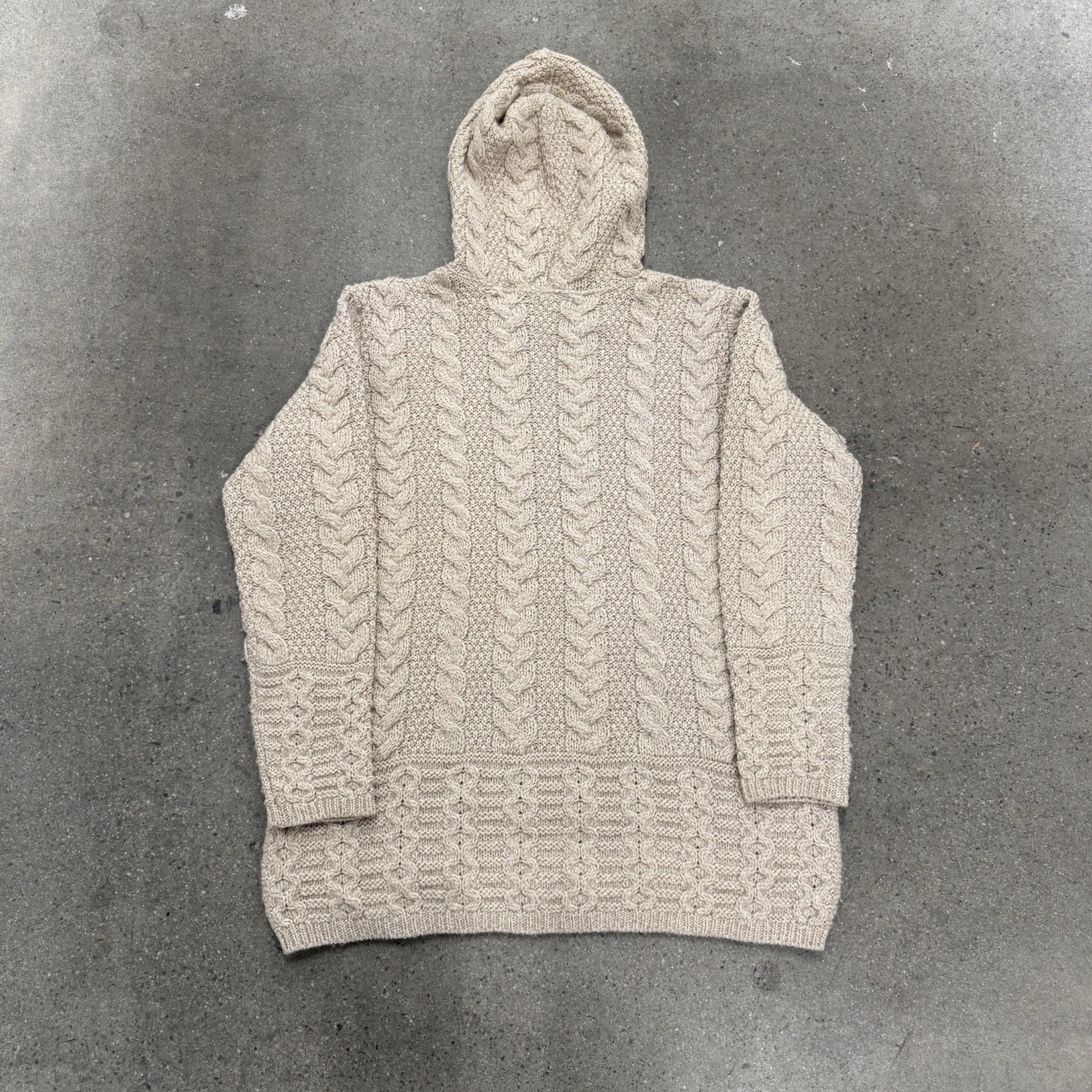 Vintage Hand Knit Chunky Cable Knit Fisherman Zip Hooded Sweater Sz Large