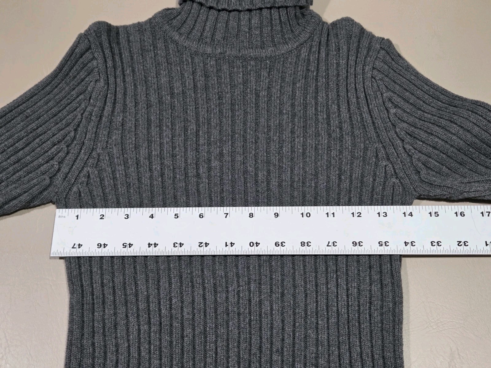 Jamie Scott Turtleneck Sweater Large Grey Womens Rib Knit 100% Cotton