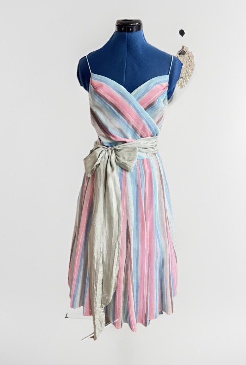 vintage 70s 80s Style C’est Moi rainbow striped strappy Sun Tea Party Dress M
