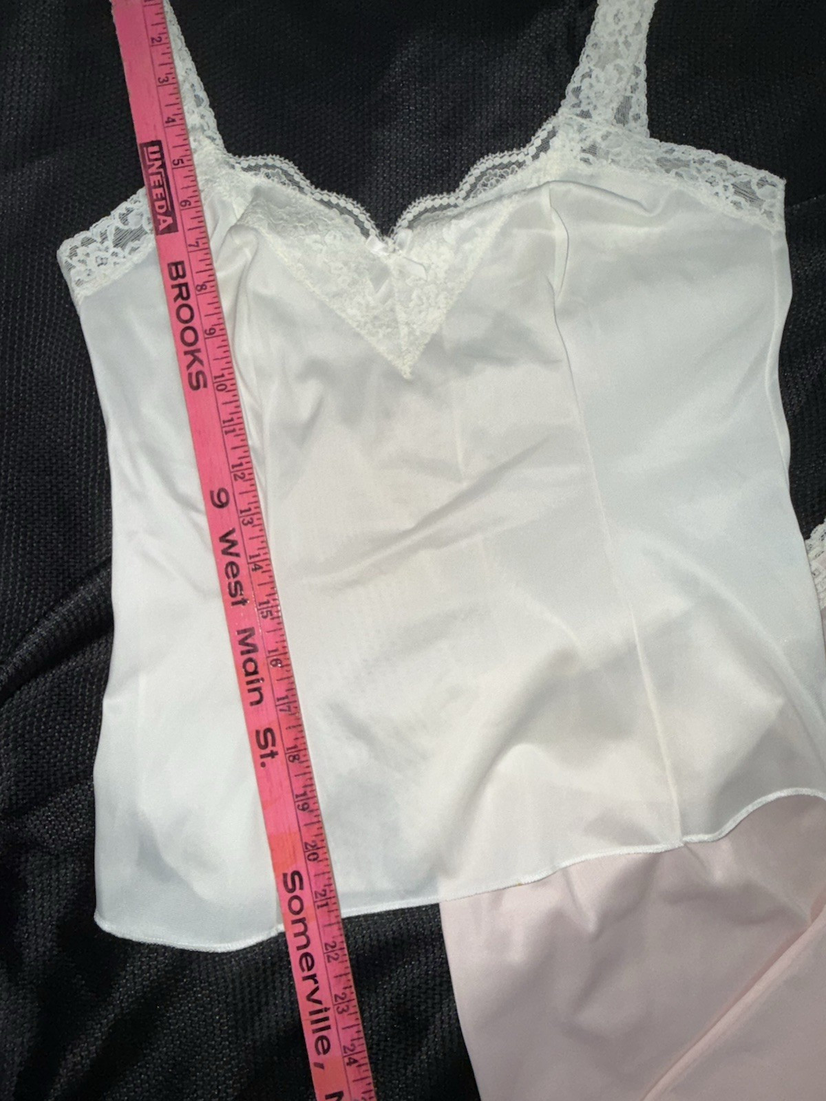 Vtg Olga Half Slip Camisole Cami Top Set Secret Hug Lace Band Pink White S 32 34
