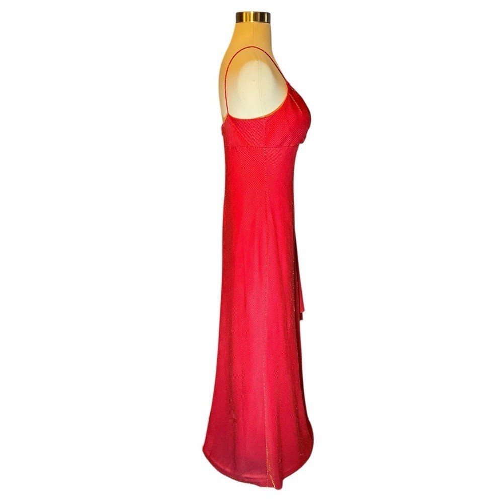 VTG 90s Betsey & Adams Red Gold Metallic Mesh Prom Gown Dress 12P NWT