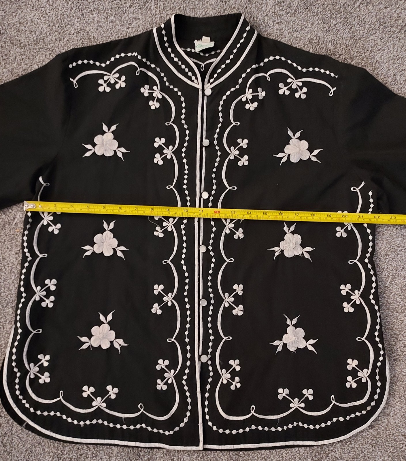 Vtg Caro Of Honolulu Black White Embroidered Top Blouse Boho Rockabilly Size 14