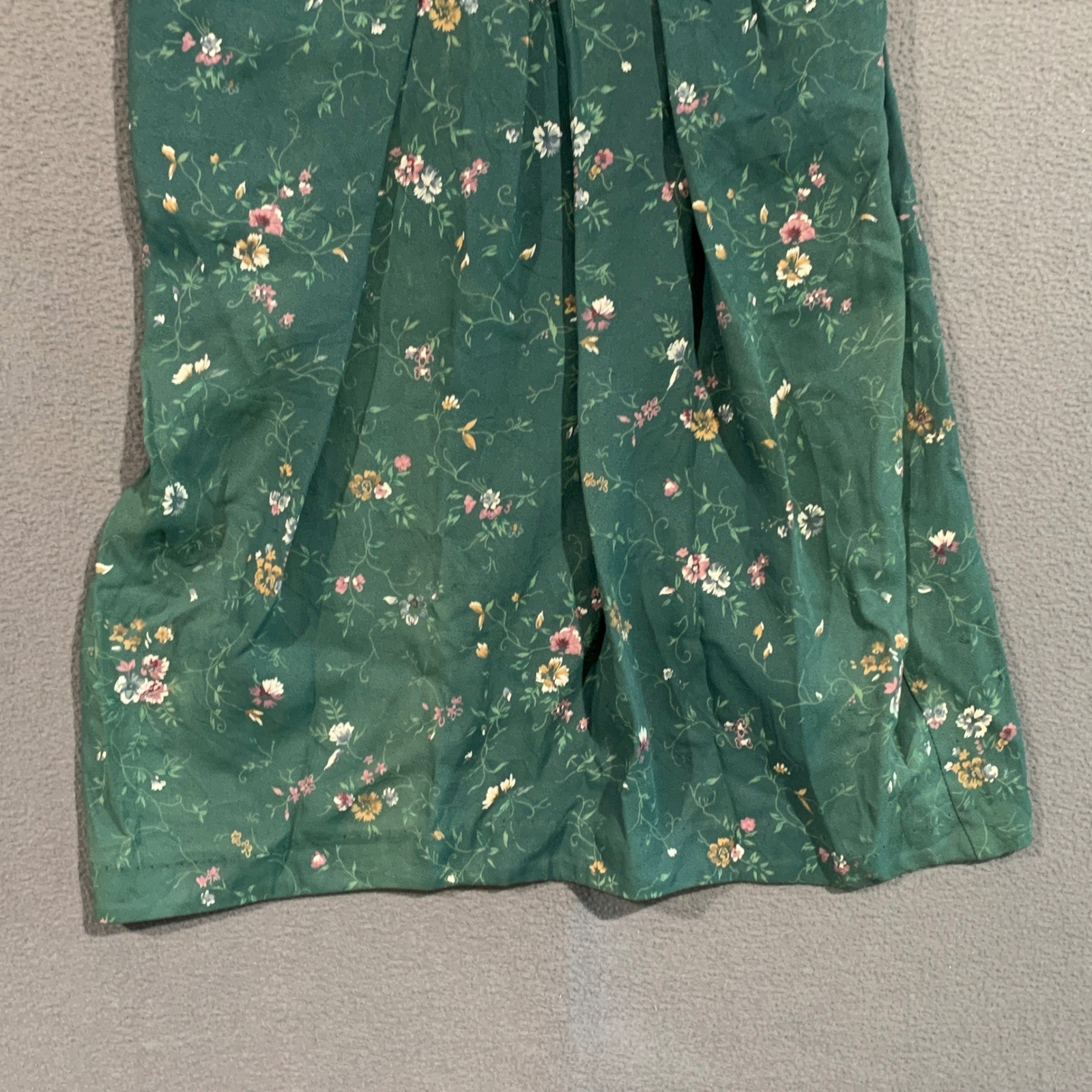 S.L. Petites Vintage 80s Floral Midi Dress Dark Green Lace Inset Belted Size 8P