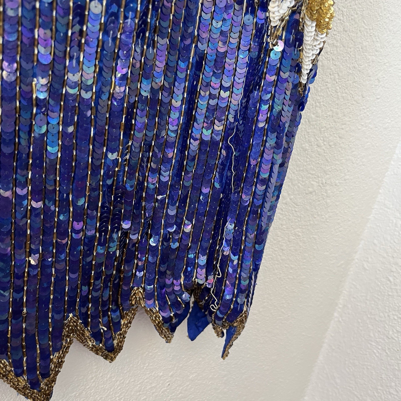 Vintage 80’s Chanson D’Amour Womens Flapper Dress 100% Silk Sequin Beaded Blue