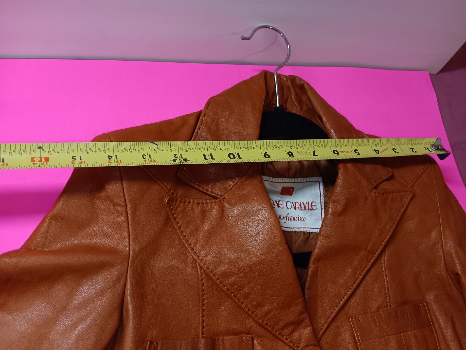 Vintage Leather Jacket Crae Carlyle Size S 70s Glossy Nutmeg Brown Fitted