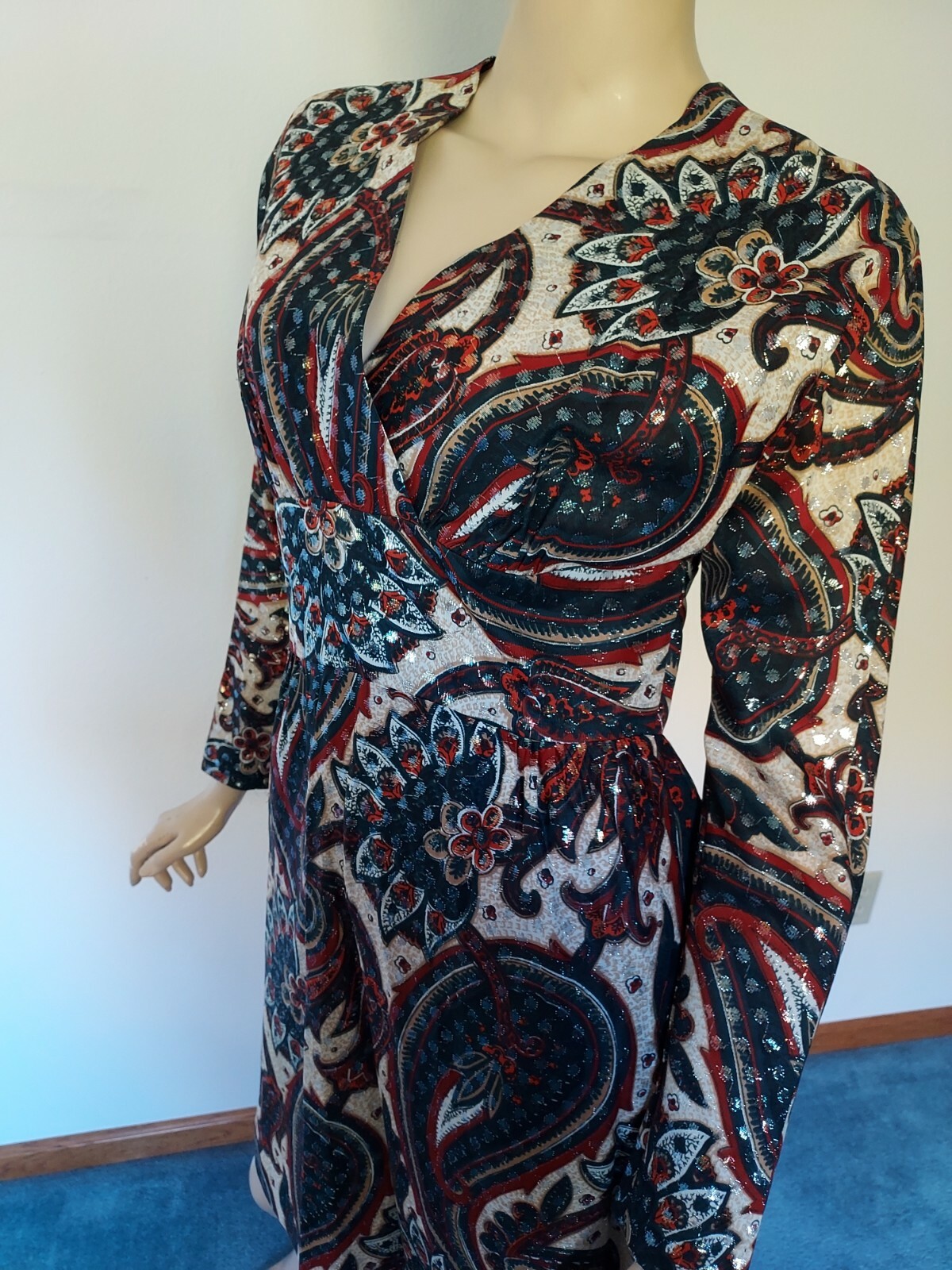 Vintage 80s/90s Dress Sparkle Paisley Cocktail Party/Dressy Wedding/Holiday