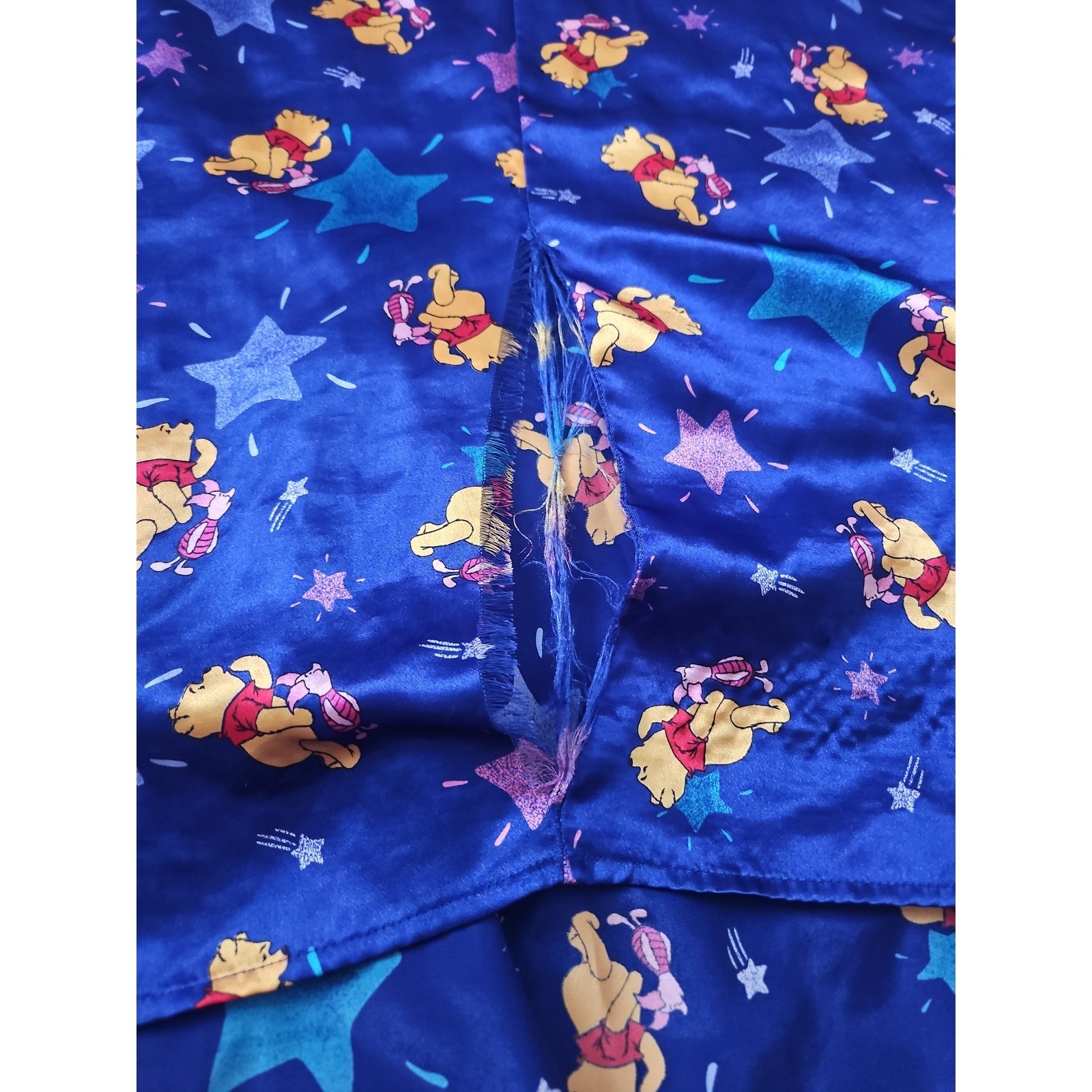 Vintage Winnie The Pooh Disney Satin Nightgown XL Blue Stars Sleepwear Dress