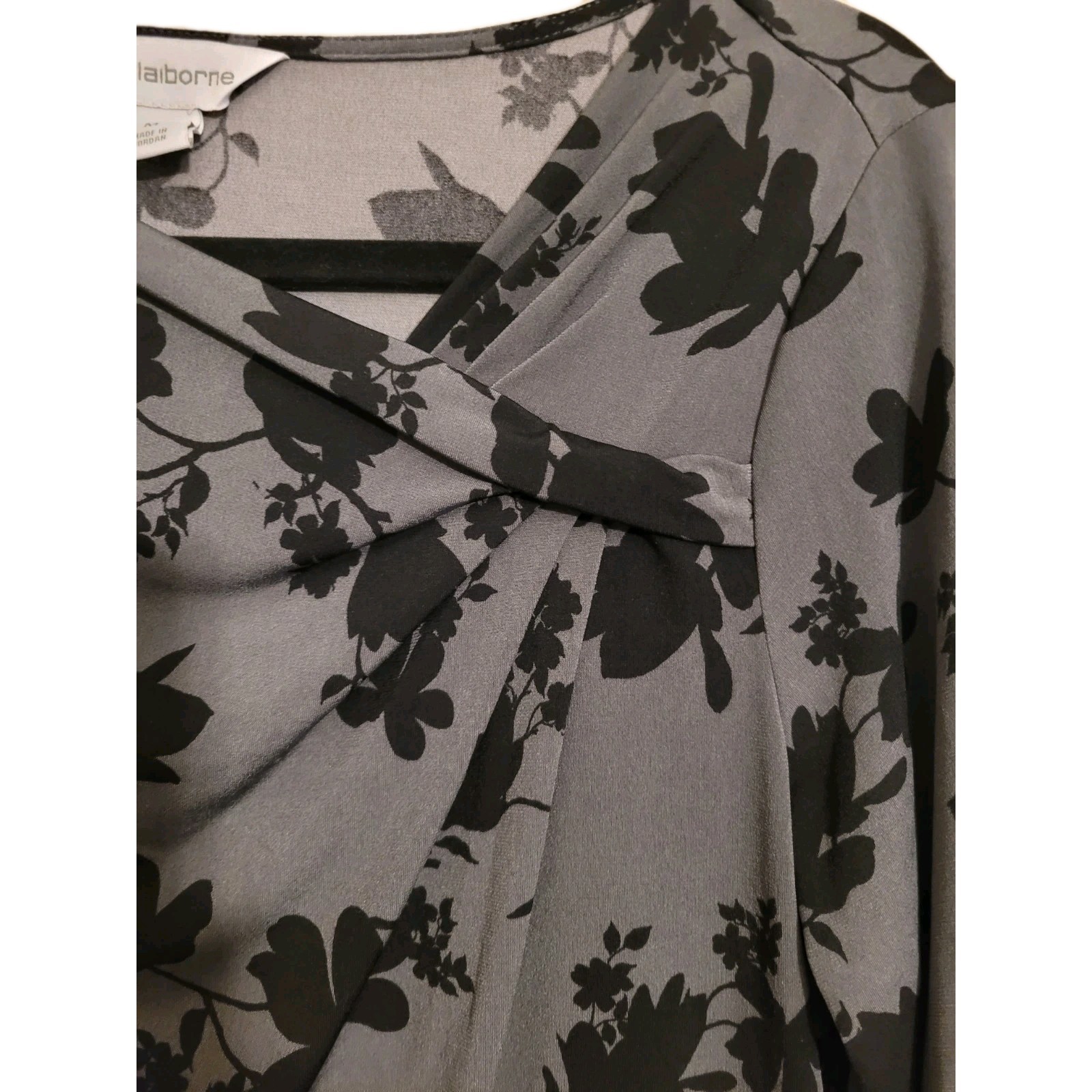 Vintage Liz Claiborne Gray And Black Floral Blouse