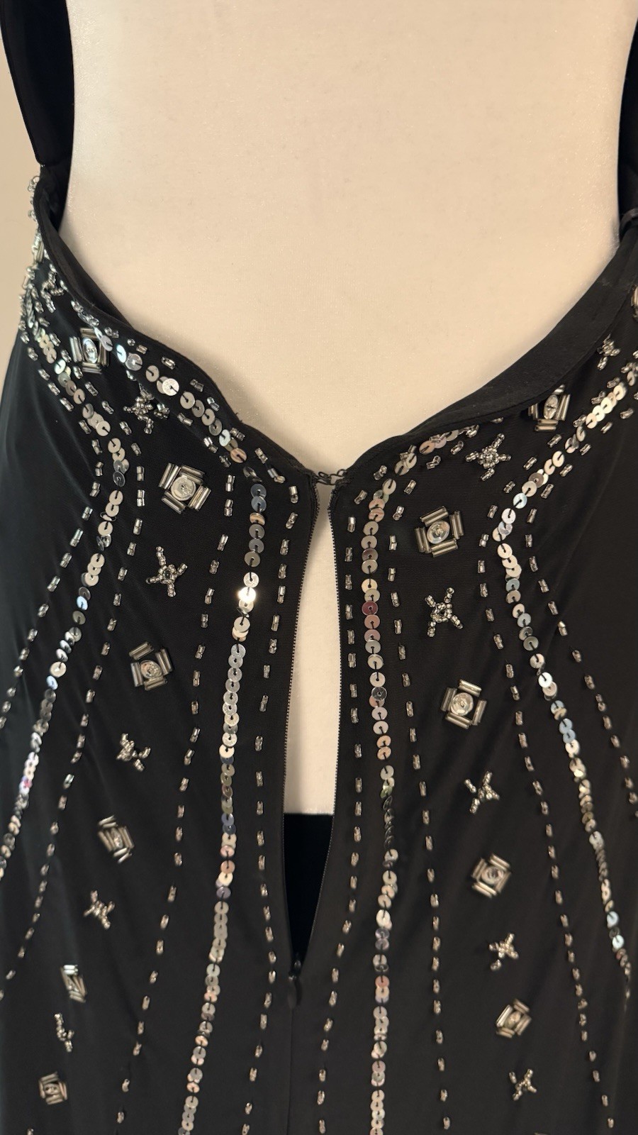 Stunning 90s Vintage Black and Silver Beaded Floor Length Gown