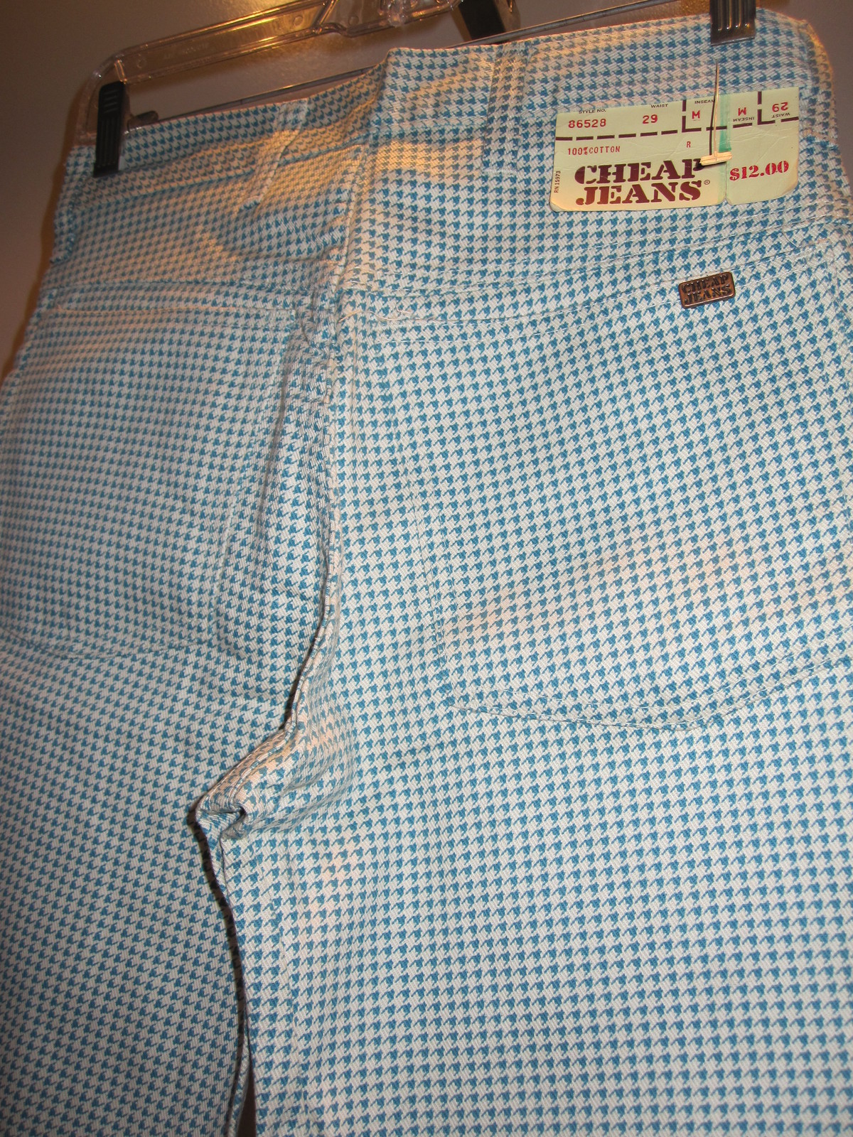 NOS DEADSTOCK VTG 1960S CHEAP JEANS HOUNDSTOOTH BELL BOTTOMS HiPPY BOHO GOGO 29