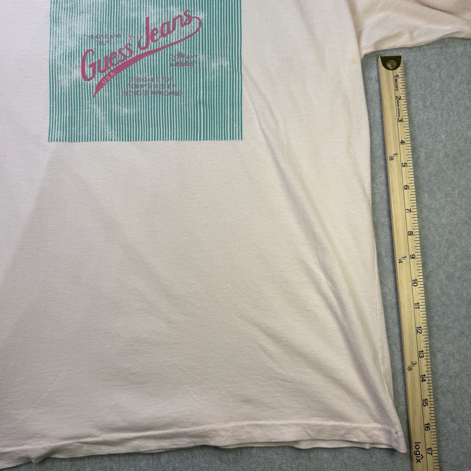 Vintage 80s Guess Jeans by Georges Marciano T-Shirt Pink Graphic Made USA