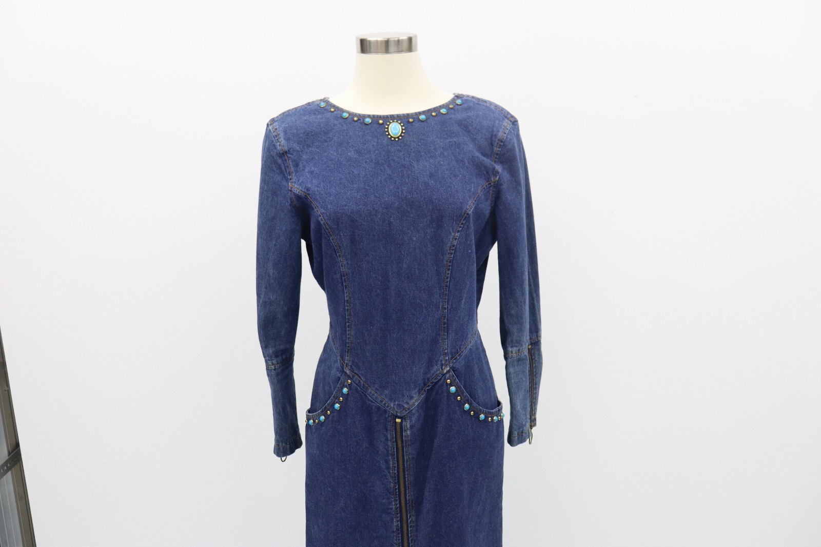 Jou Jou Y2K 1990’s Denim Dress Stones and Gromet Embellishments Size M (Size 8)