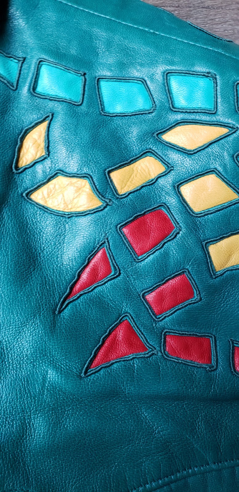 VTG 80s Jean Claude Jitrois Green Leather Jacket Sz 42 Designer Art FLAWS