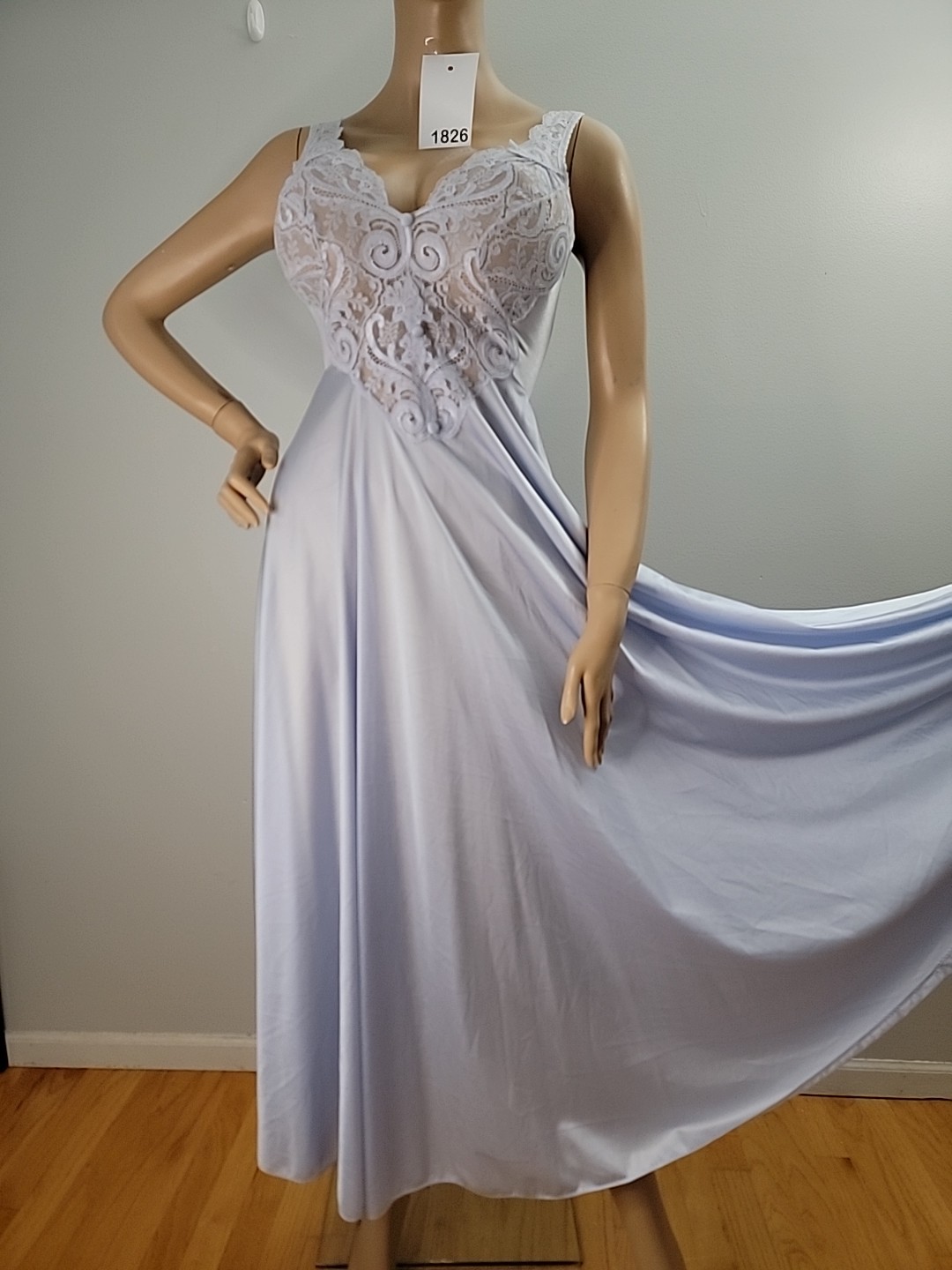Vintage Olga Light Blue 100% Nylon Nightgown Lace Detail Style 92770 Size Small