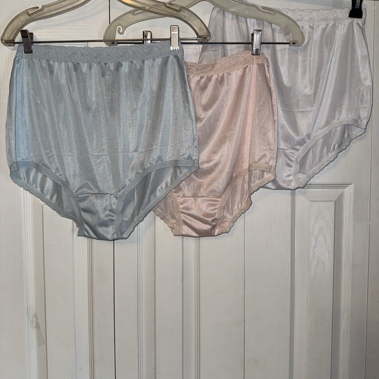 Vintage LOT of 3 Panties National Sheer Blue Pink White Granny Brief Nylon Sz 7