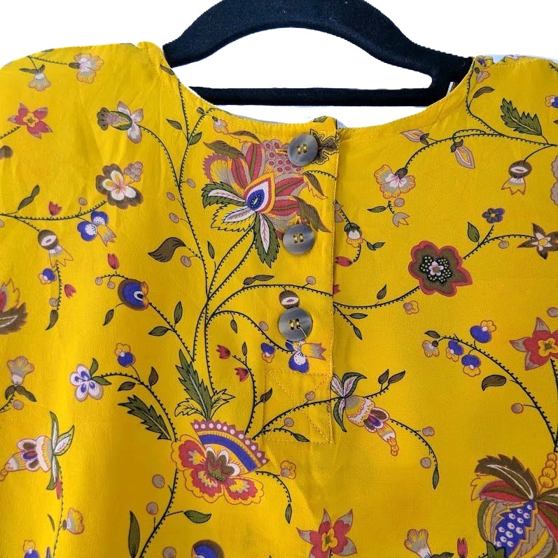 Liz Claiborne Silk Blouse Top Womens Size 14 Floral Sunflower Gold VTG Pullover