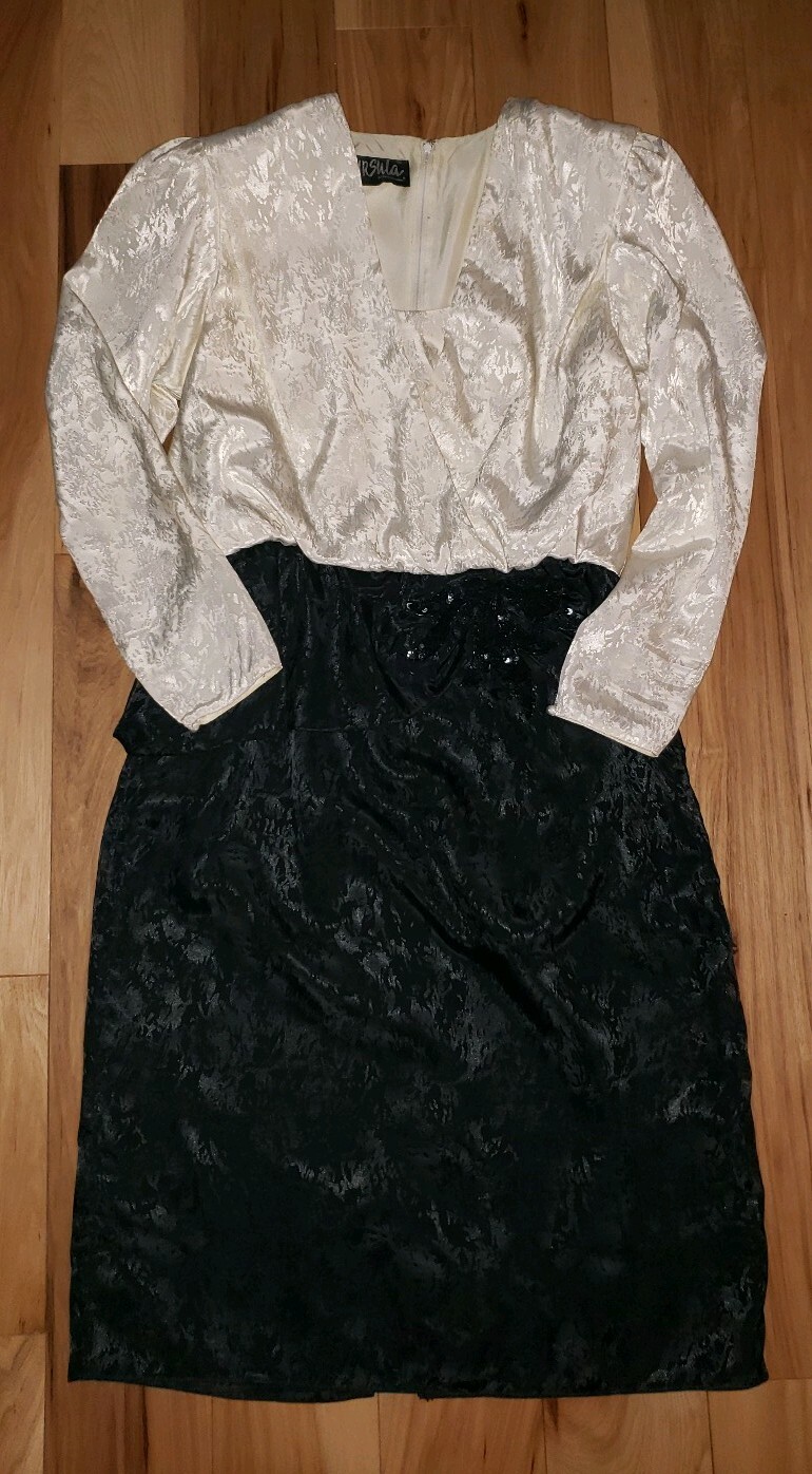 Vintage URSULA of Switzerland sequin long sleeve silk evening dress sz 14