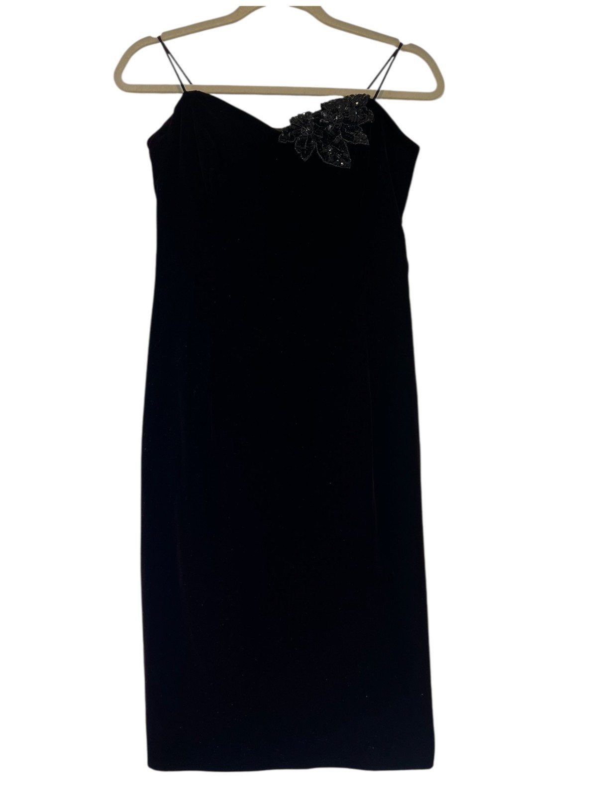 VTG Cachet by Bari Protas Black Velvet Mini Dress Spaghetti Strap Cocktail S