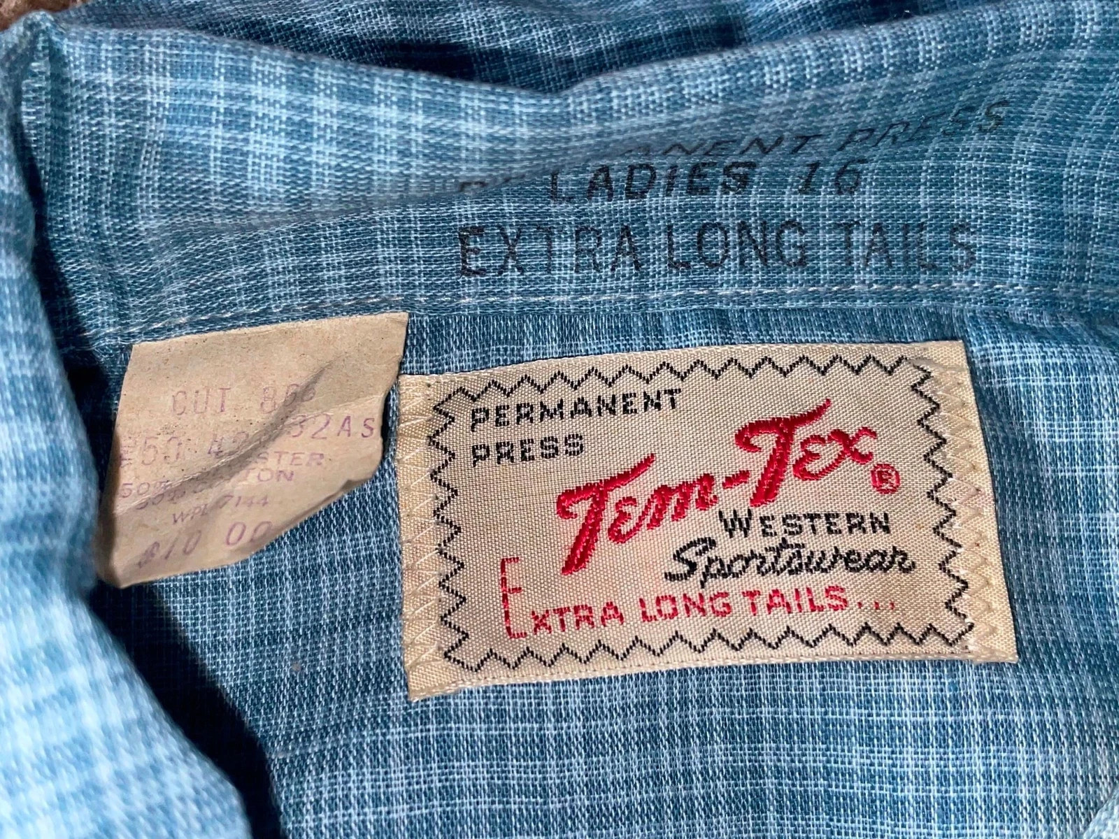 VTG 70s WOMENS XS PLAID STRIPE BROWN YELLOW BLUE TEM TEX WESTERN COWBOY SHIRT