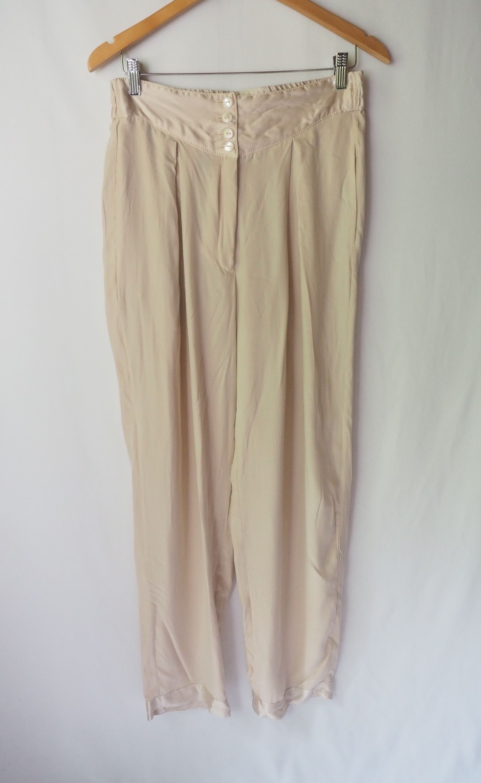 Vintage Just Out Of The Blue Silk Pants Pleated Cocktail Satin Trim Rose M