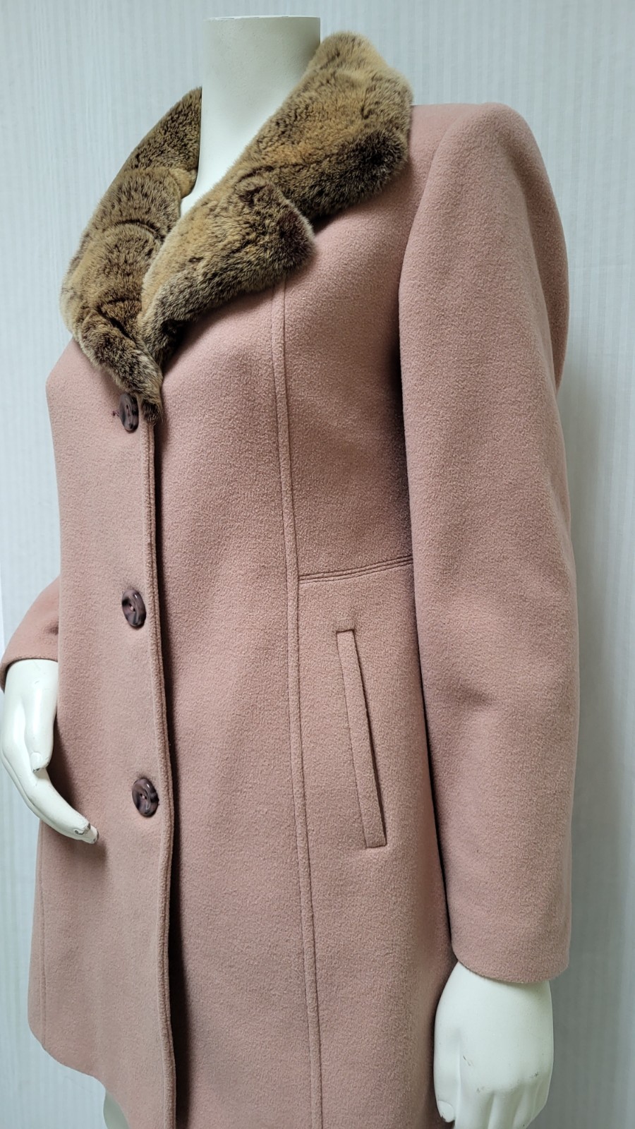 Vintage FASHION, SA Cashmere Wool Blend Coat w/ Rabbit Fur Collar – Size M – EUC