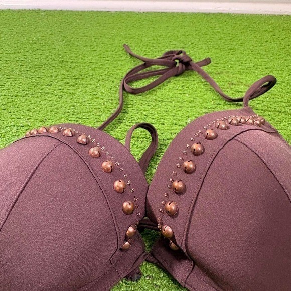 Vintage Y2K Women’s Camo Swim Suit Chocolate Brown Studded Bikini