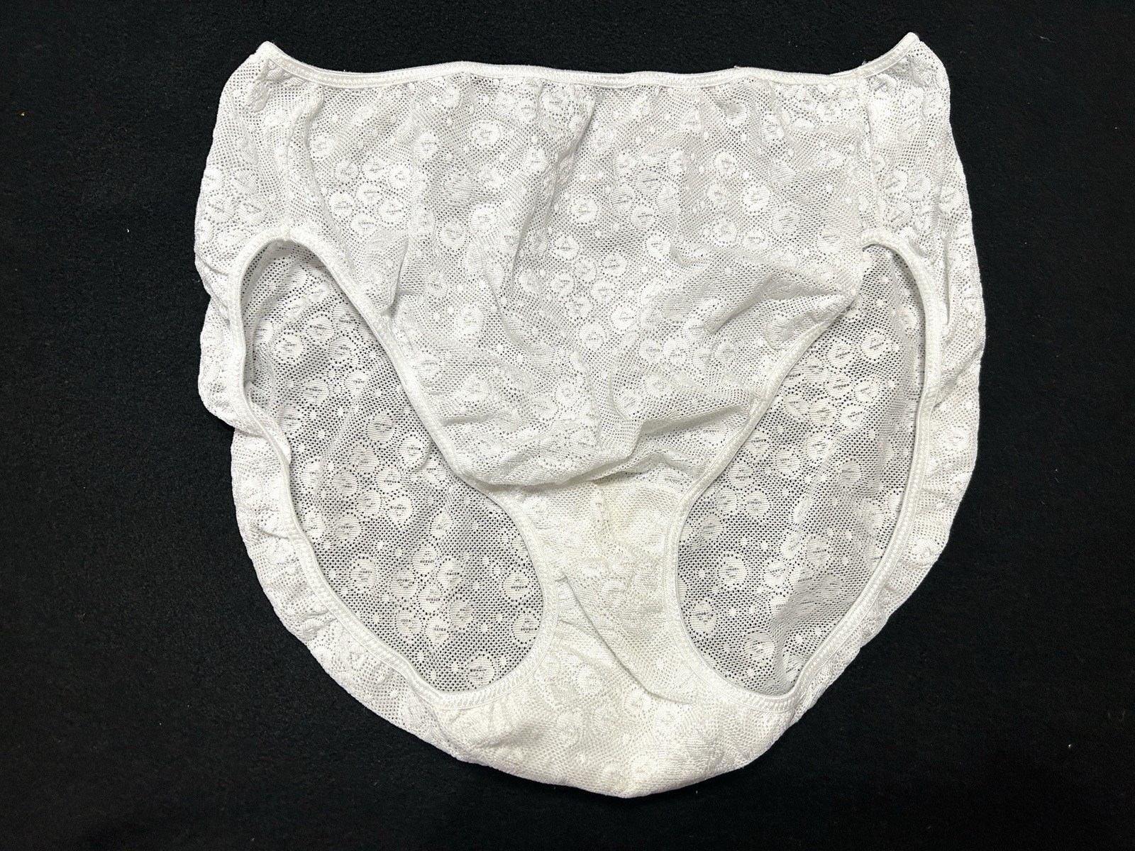 Vtg VANITY FAIR 13130 Sheer Geometric Lace Hi-Leg 8/46 White Brief Panties #283