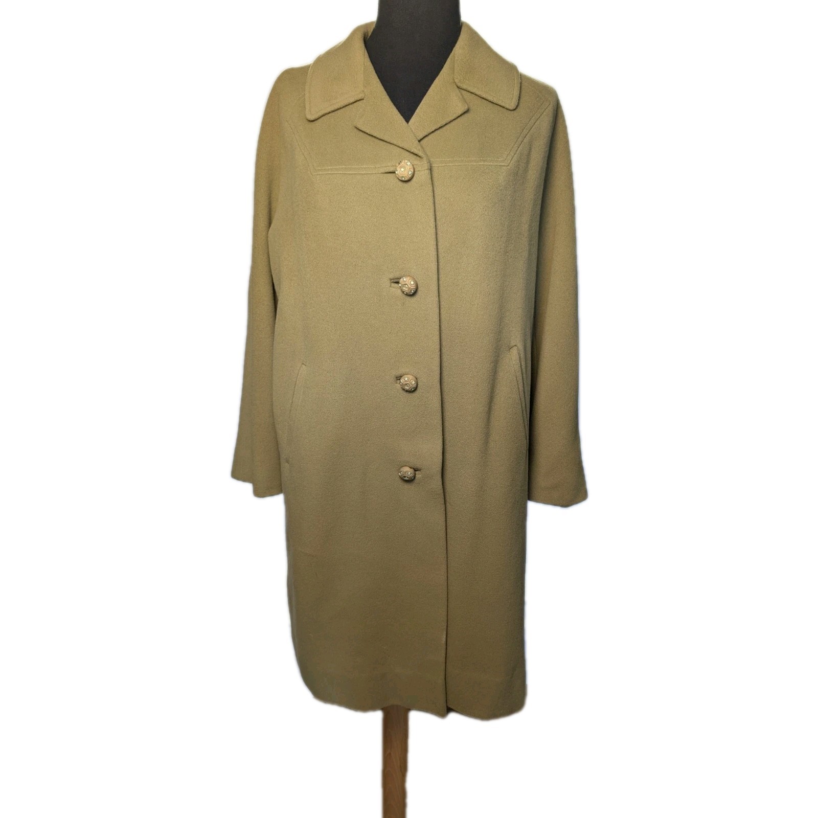 Vintage 100% Cashmere Car Coat Fern Jade Green Size 12-14 Large NOTES!