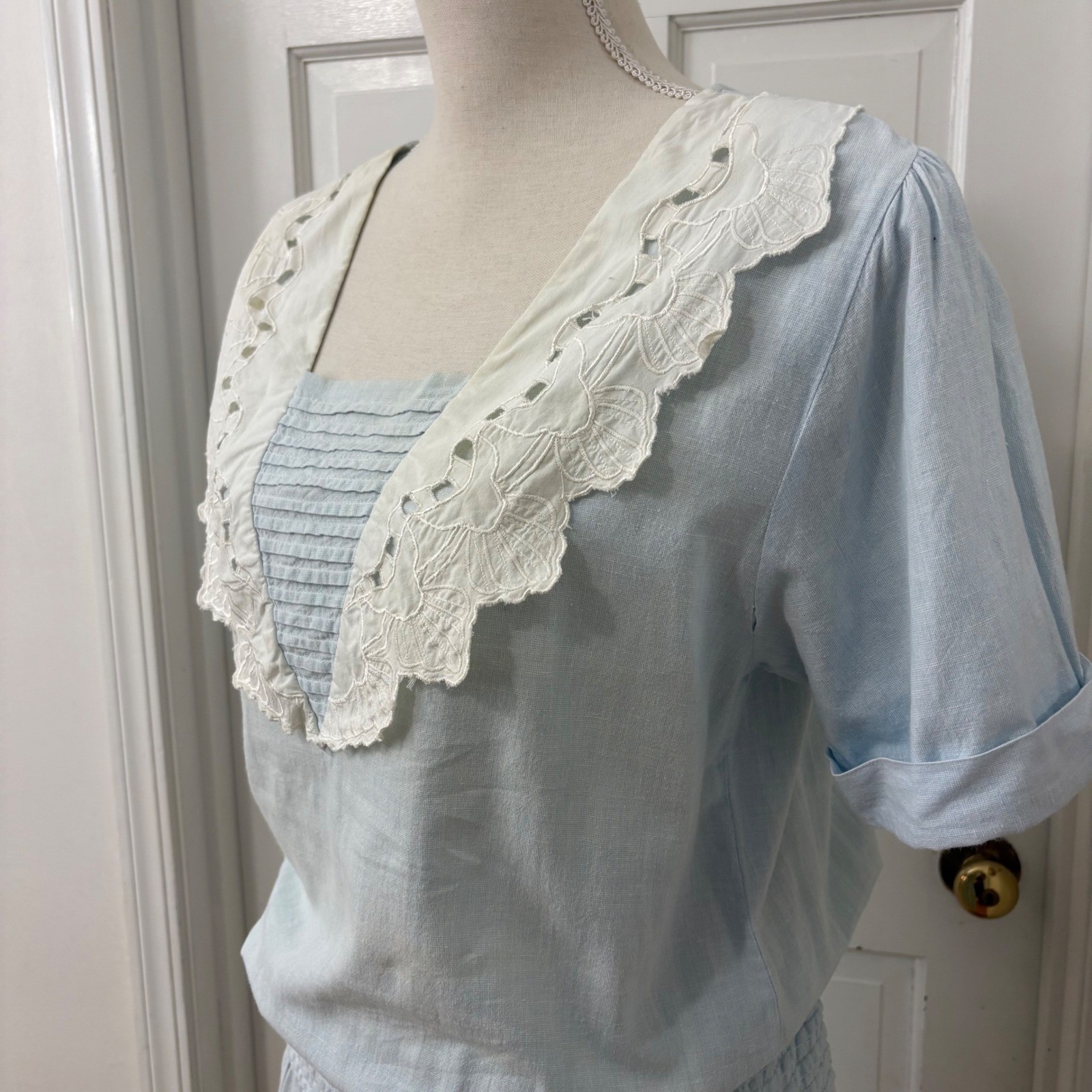 Ulterior Motives VTG Dress L Cotton Lace Collar Prairie Drop Waist Cottagecore