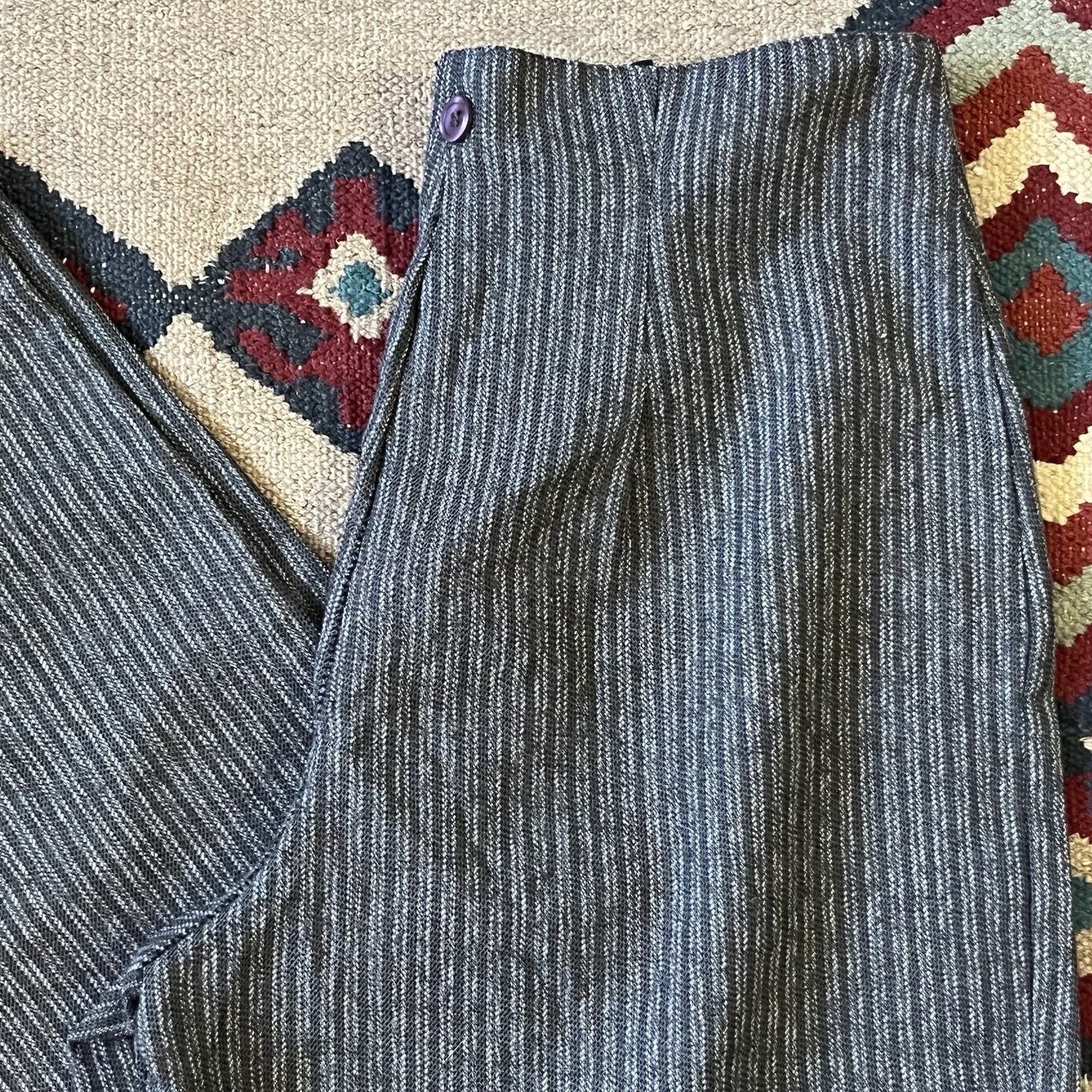Vintage 80s Wrapper Pants Women’s 7/8 Gray Striped USA Made Trousers