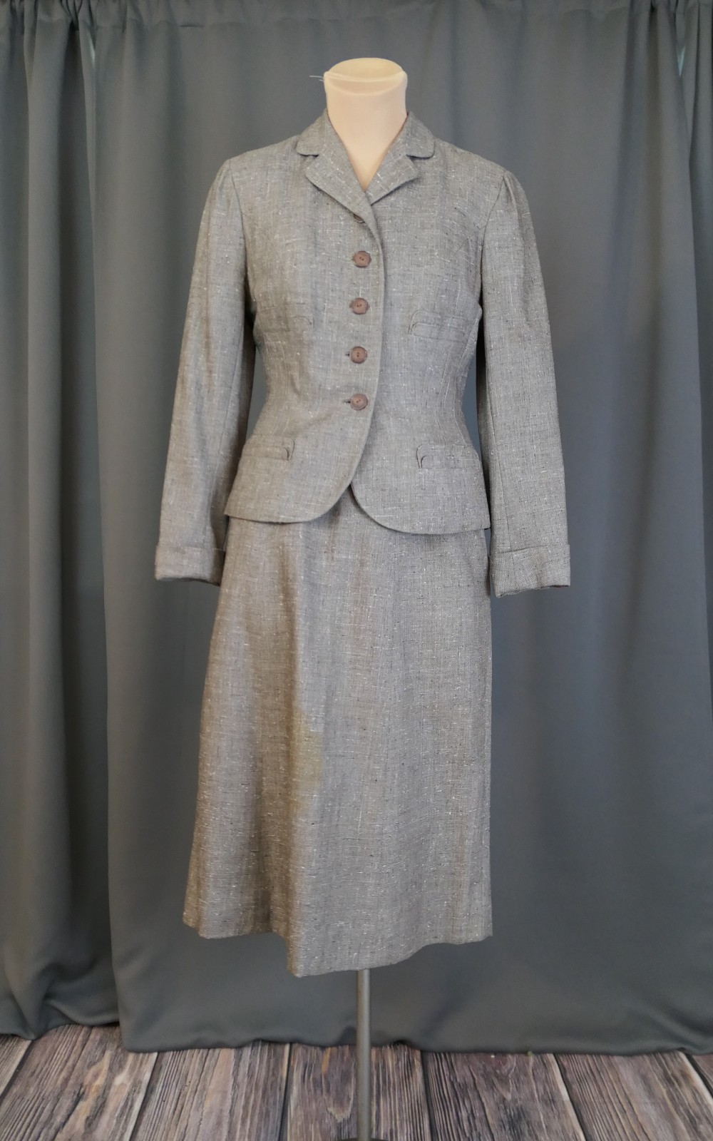 Vintage 1950s Tailored Brown Suit Jacket, 33 bust Junior Size, + damaged skirt