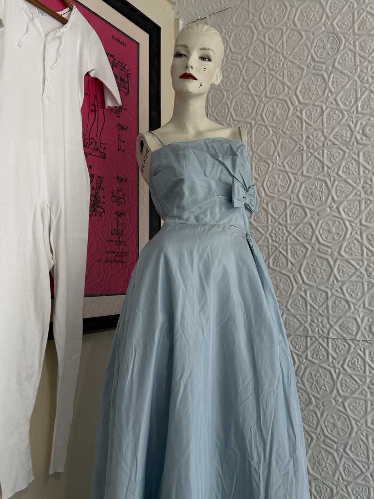 vintage 1950s gown baby blue taffeta bridesmaid prom small xs prom dress bridal