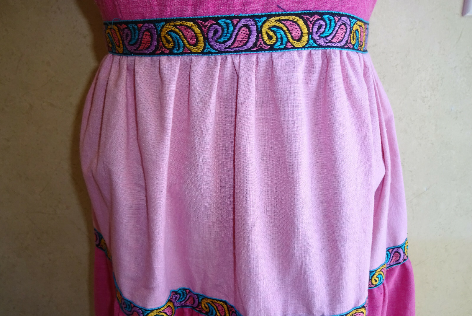 Vintage Maxi Dress 1970s Nancy B of California Womens XS S Pink Purple Peasant