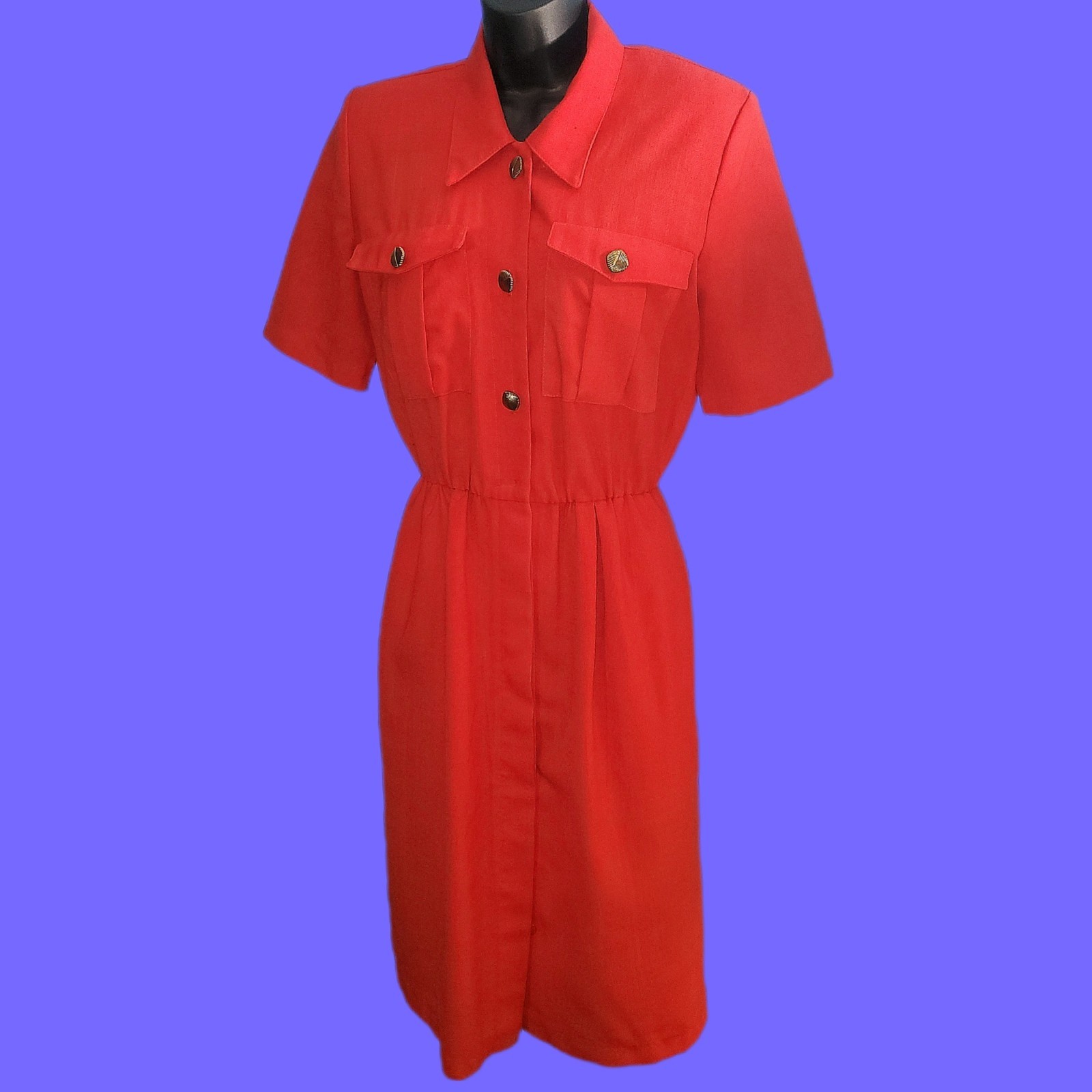 VINTAGE 80’s Red Cargo Shirtwaist Dress Impressions Of California Size 8