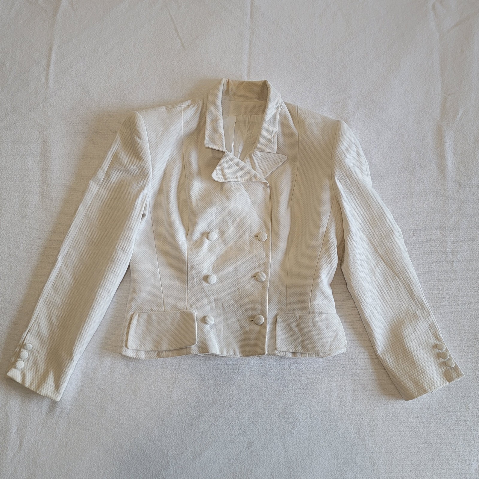 Vintage 80s Ivory White Career Blazer Jacket Double Breasted Women Size S