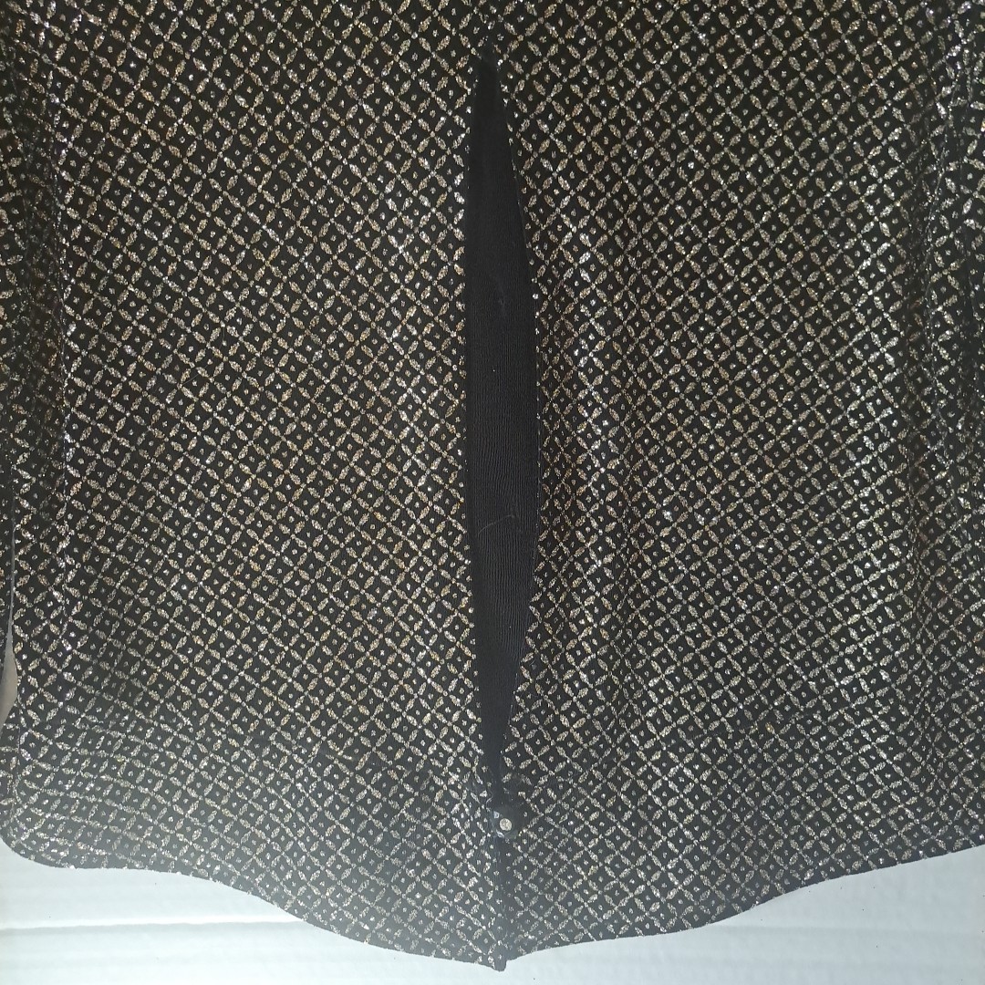 Ronni Nicole by Ouida Black W/Silver Glitter Button Up Blouse Slit Back Wms Sz 8