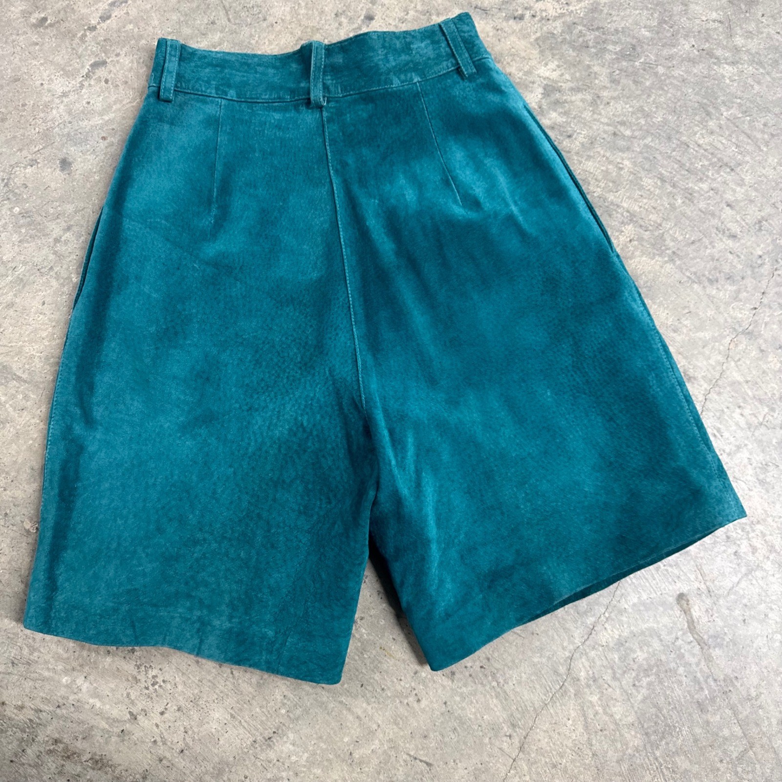 David Hollis VTG Teal Green Suede Leather High Waisted Shorts S/XS Retro Classic