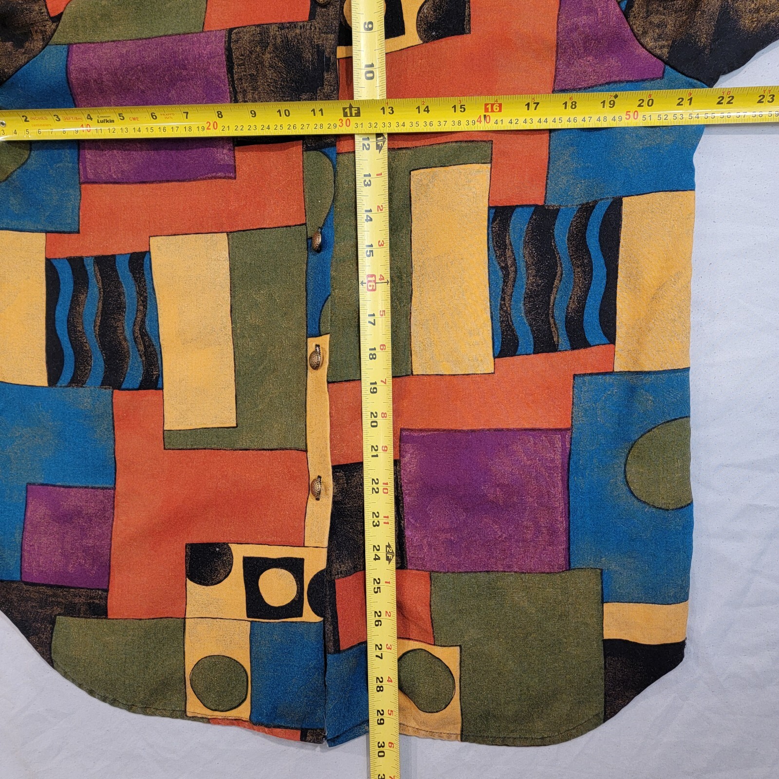 Vintage Caliche Collection Button Shirt Sz Large Blouse Art Cubism Short Sleeve