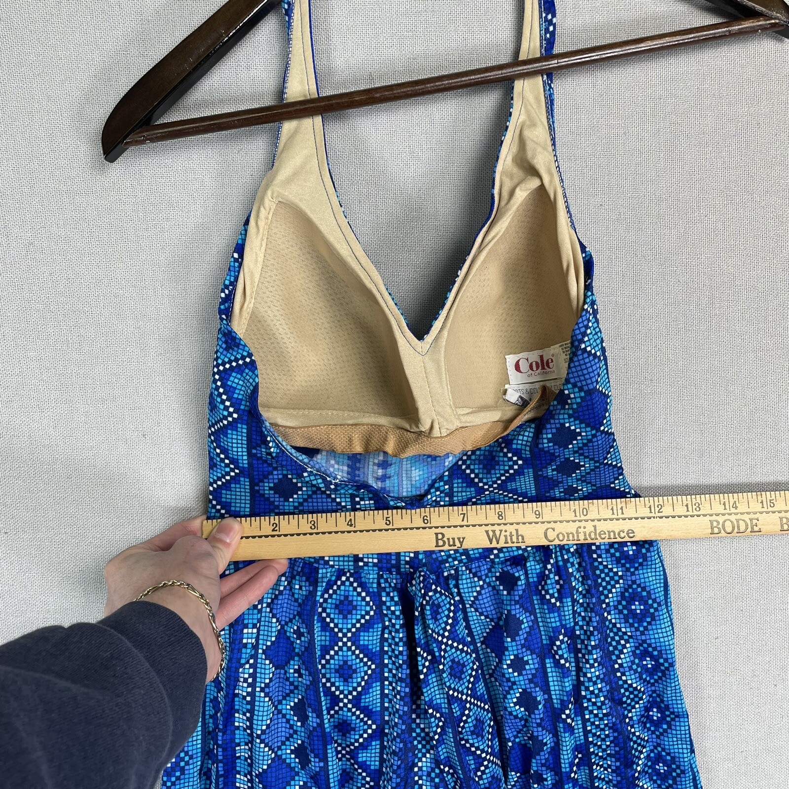 VINTAGE 50s 60s Cole of California One Piece Swimsuit Sz 14 Geometric J24