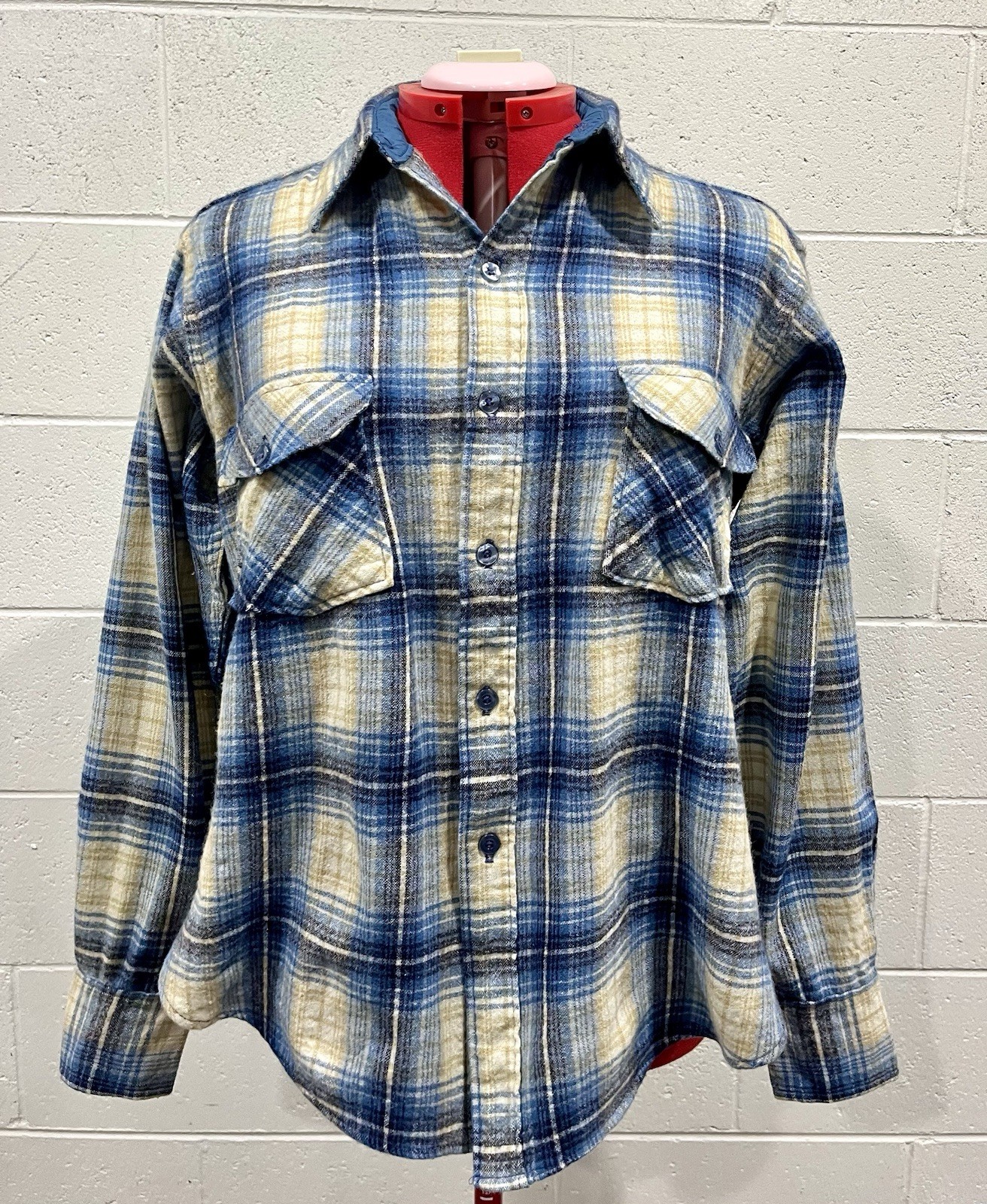 Vintage Woolrich Wool Plaid Shirt Jacket XL Blue Tan USA Heritage Flannel