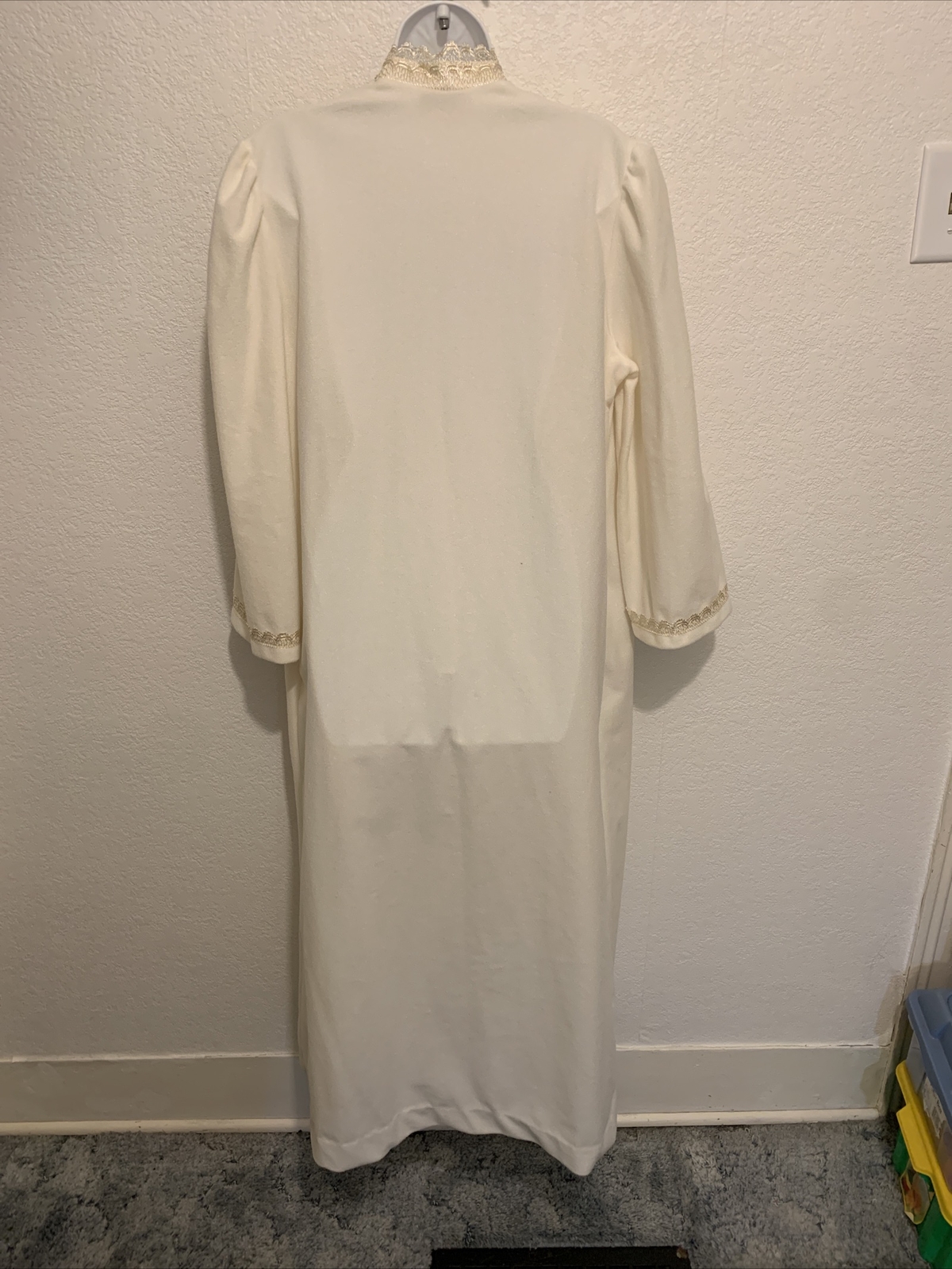 Vintage Vassarette Half Zip Cream Long Maxi Bathrobe Robe L Large With Lace 80’s
