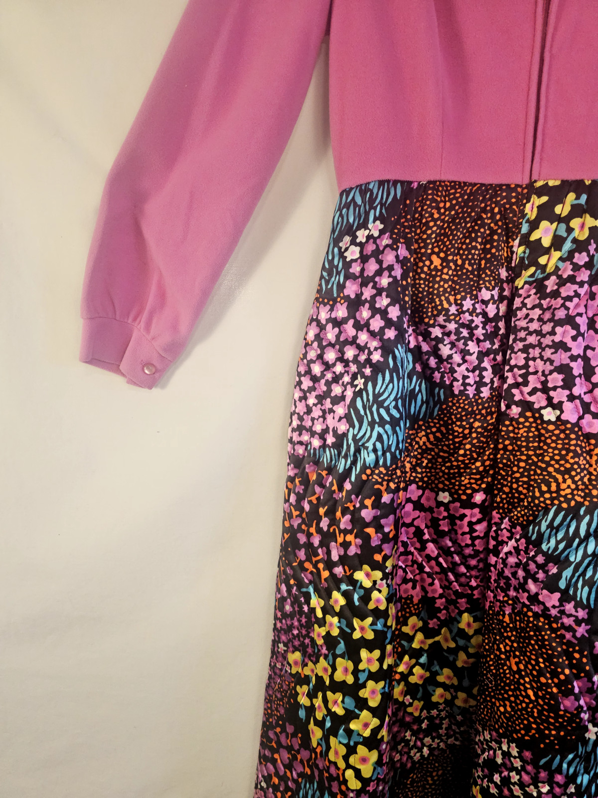 Evelyn Pearson Vintage Lounging Dress 1970s Pink and Floral Maxi Unique