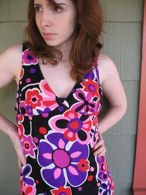 VTG 60s 70s Long Dress Slit Side Top Mod Hippie Festival Pop Floral Graphic S/M