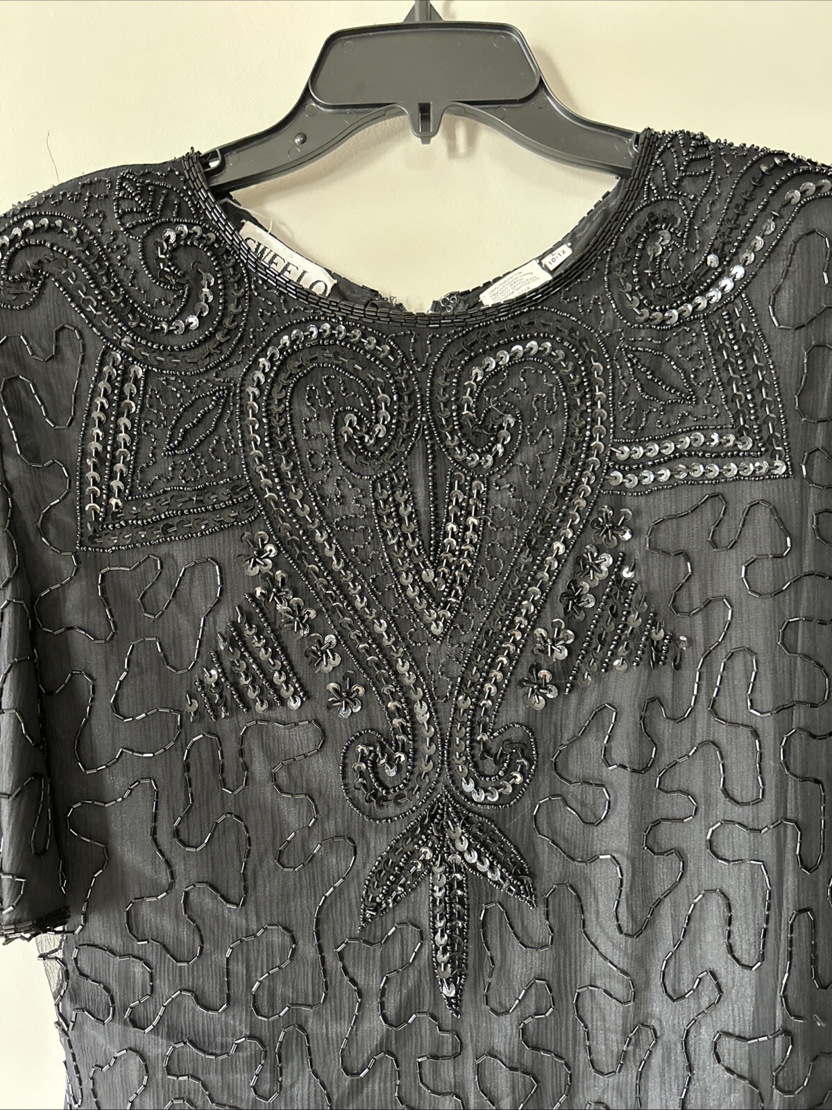 Vintage 80s SweeLo Fully Beaded Black Dress 100% Silk Size 10-12 Cocktail