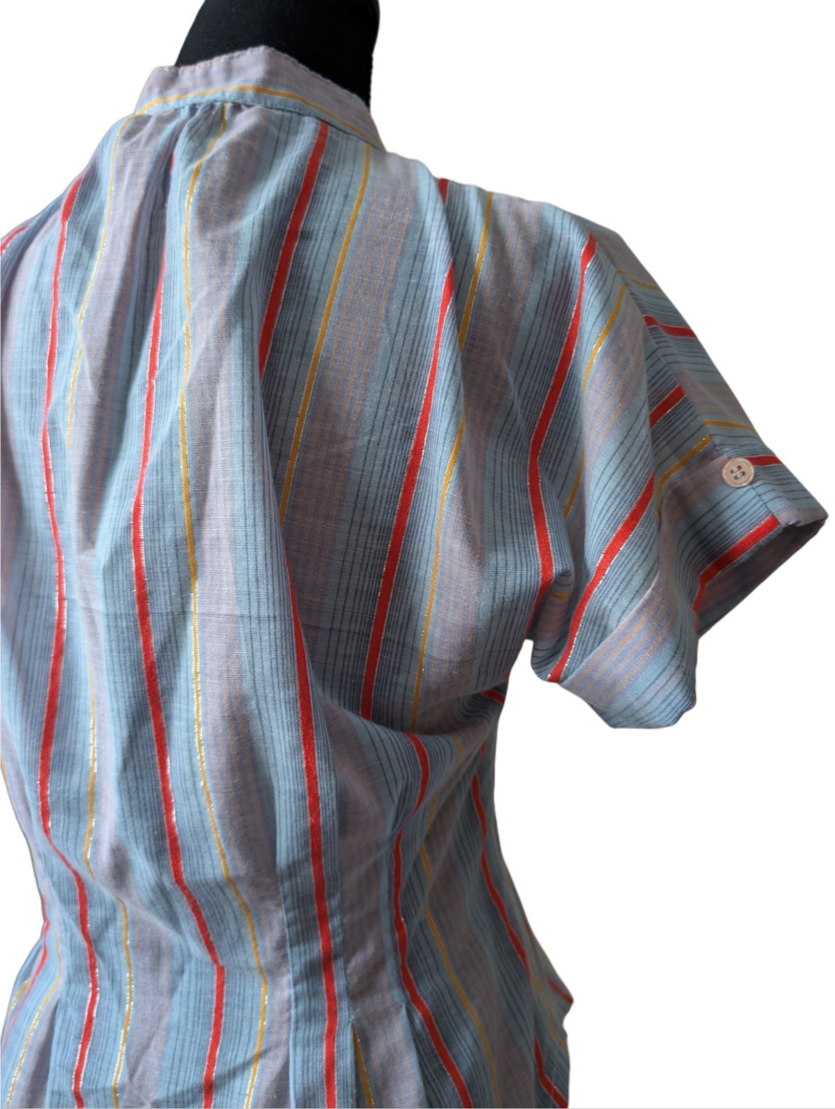 Vintage You Babes Striped Buttoned Blouse Short Sleeved Cuffed Size M
