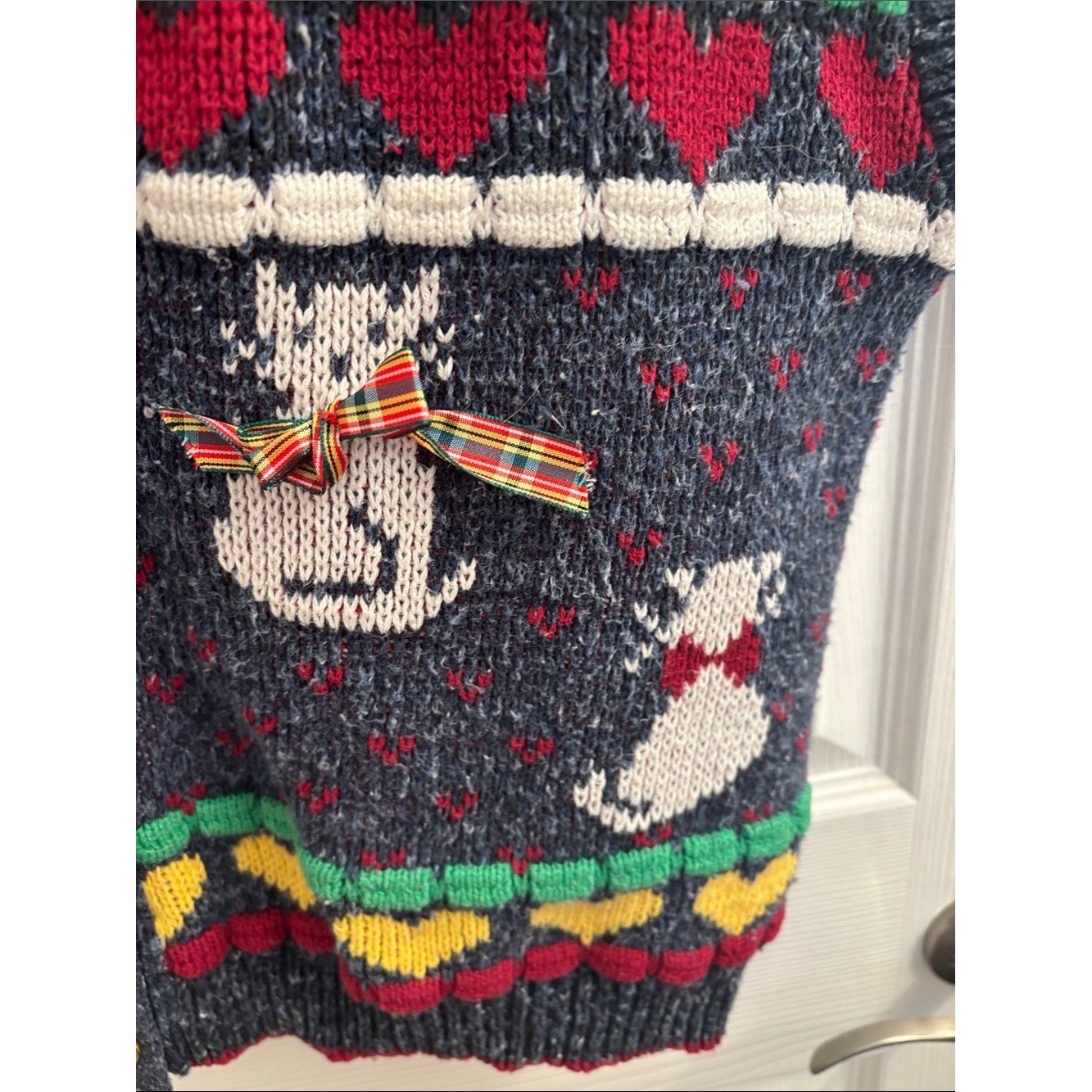 Vintage Sweater Loft Scottie Dog & Cat Knit Vest in Red, Green, Navy- Size L