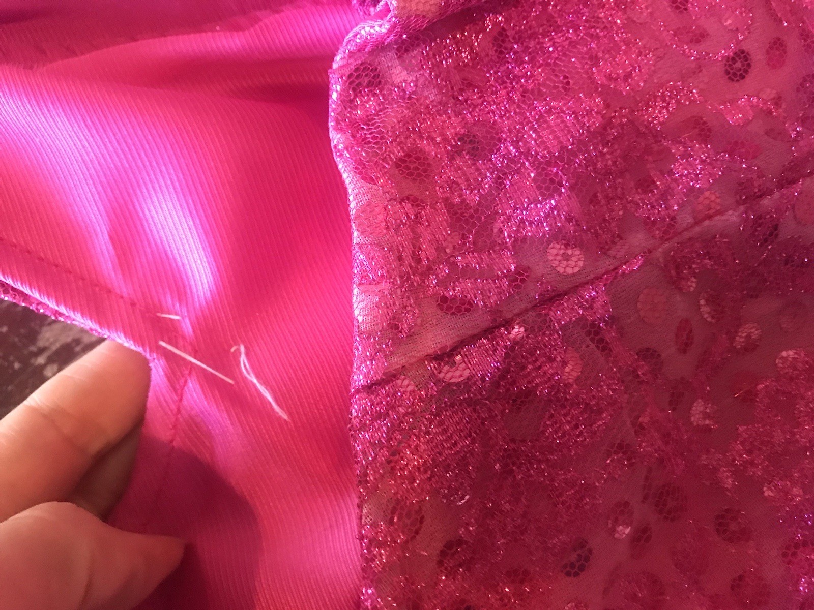 VTG 1991 Hot Pink Barbie Dress LORALIE slanted hem glitter sequin statement