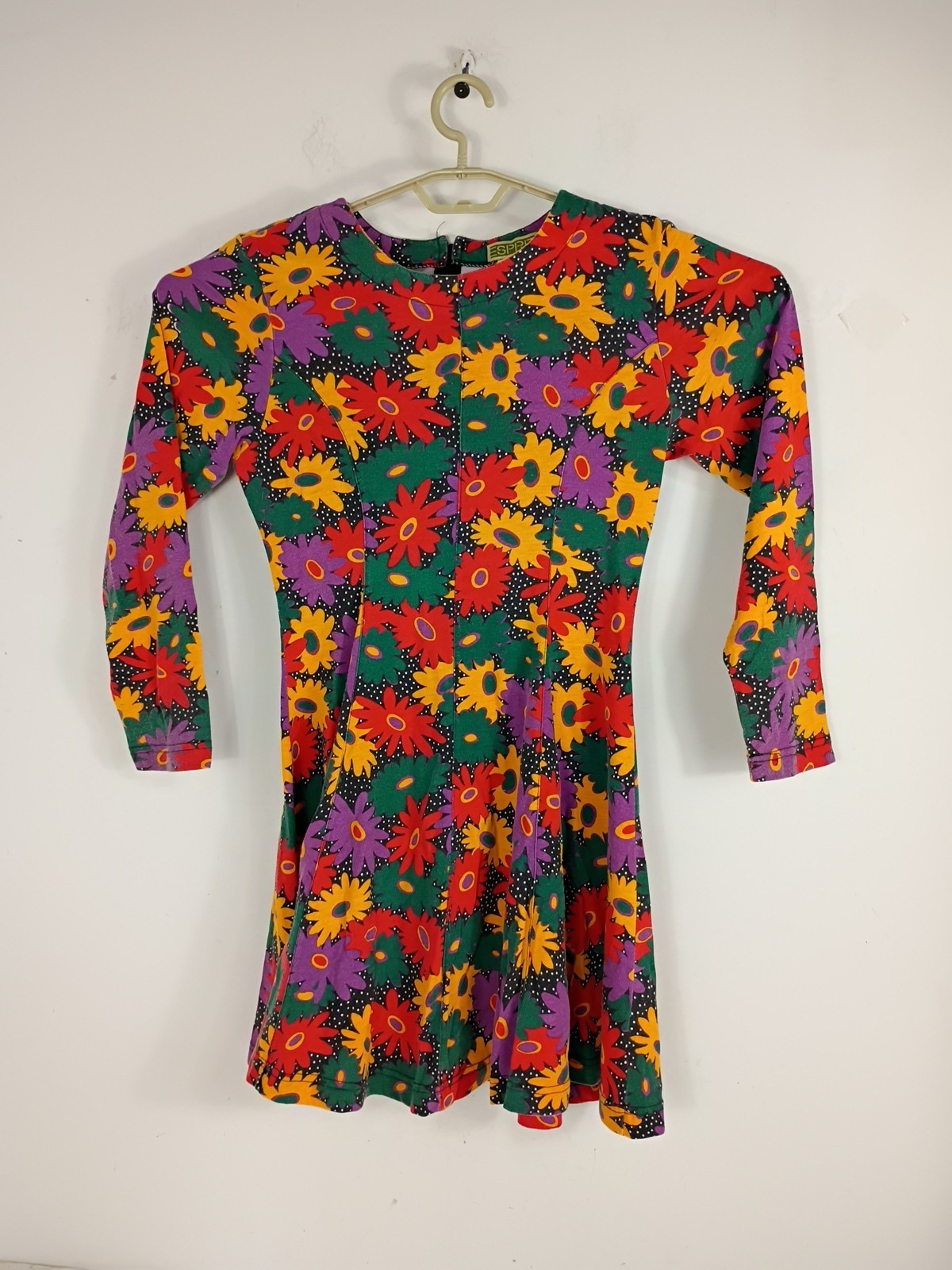 VTG 90s Esprit Teens Dress Sz M Floral Multicolor Long Sleeve Zip Grunge EUC