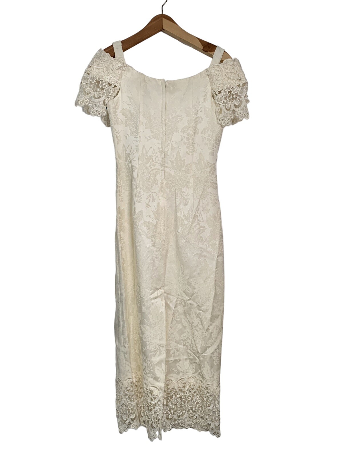 VTG 90s Pearls Lace Wedding Dress Cachet by Bari Protas Ivory Volup Gown Bodycon