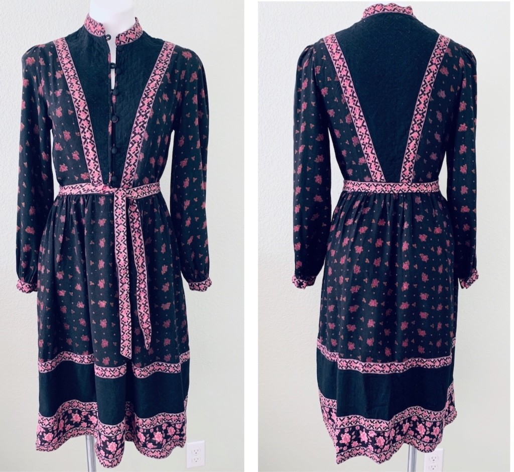 Ritu Kumar Judith Ann Vintage 1970s Boho Indian Block print prairie dress S/M